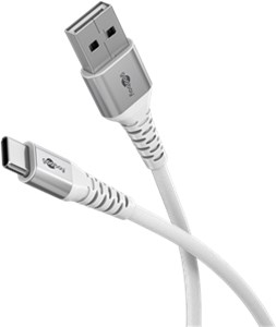 Super miękki kabel tekstylny USB-C™ do USB-A z metalowymi złączami, 3 m, biały