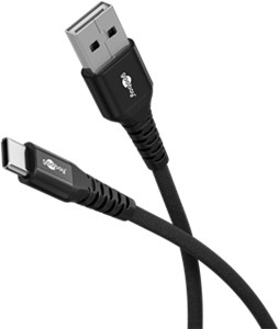 Super miękki kabel tekstylny USB-C™ do USB-A z metalowymi złączami, 1 m, czarny